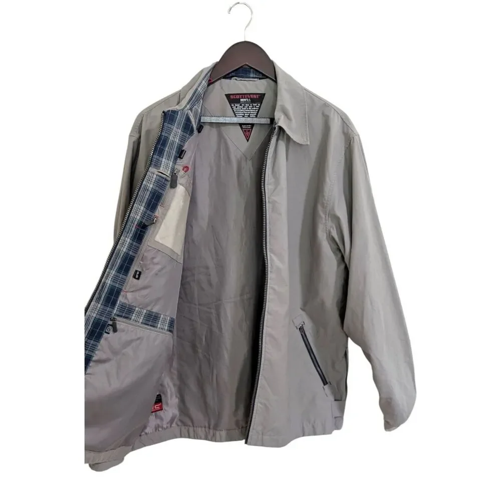 SCOTTEVEST Men's Grey TEC Travel Jacket Size L Multi-Pocket Utility Techwear